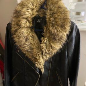 Faux leather with faux fur collar